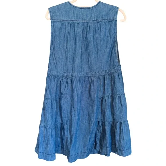 Free People Denim Mini Dress Blue Cotton Linen Sleeveless Tiered Boho Small - Picture 2 of 4